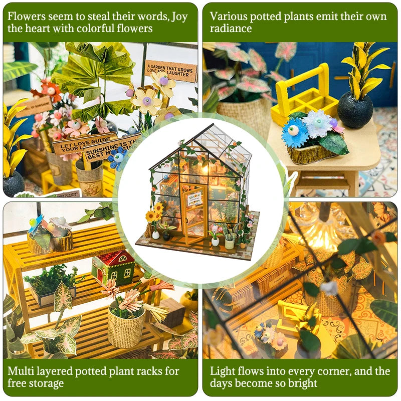 DIY Mini Flower House Kit – 3D Puzzle & Dollhouse with Furniture