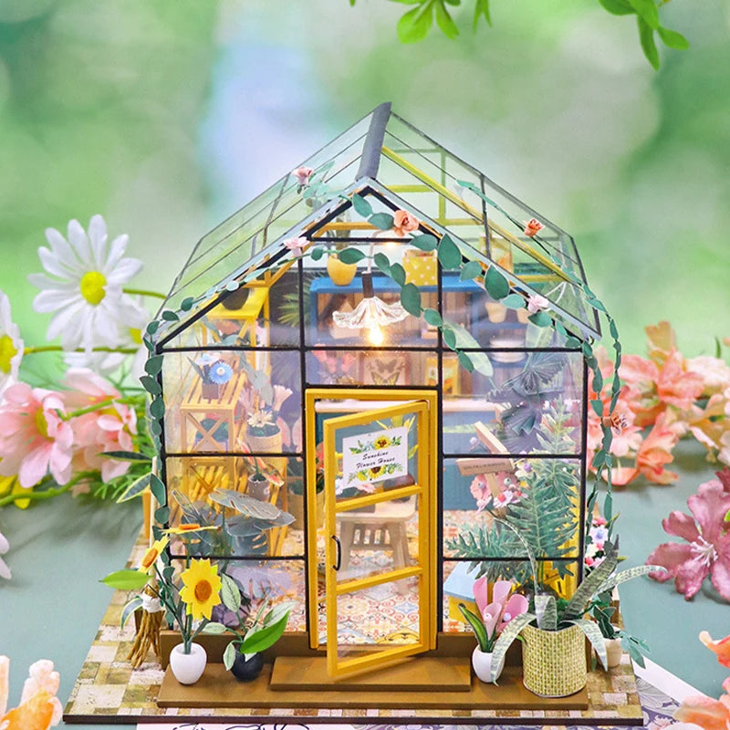 DIY Mini Flower House Kit – 3D Puzzle & Dollhouse with Furniture